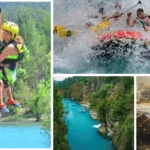 Adventure activities in Antalya, Turkey: ziplining over water, white water rafting, ATV quad biking, and buggy safari for an exciting outdoor experience