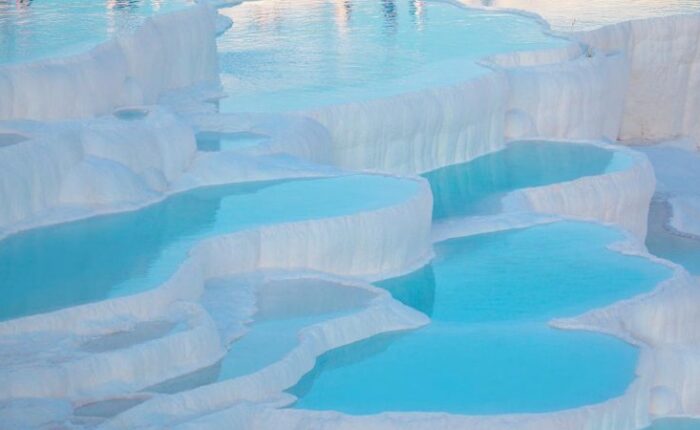 Pamukkale travertines, natural white terraces and thermal pools, Turkey