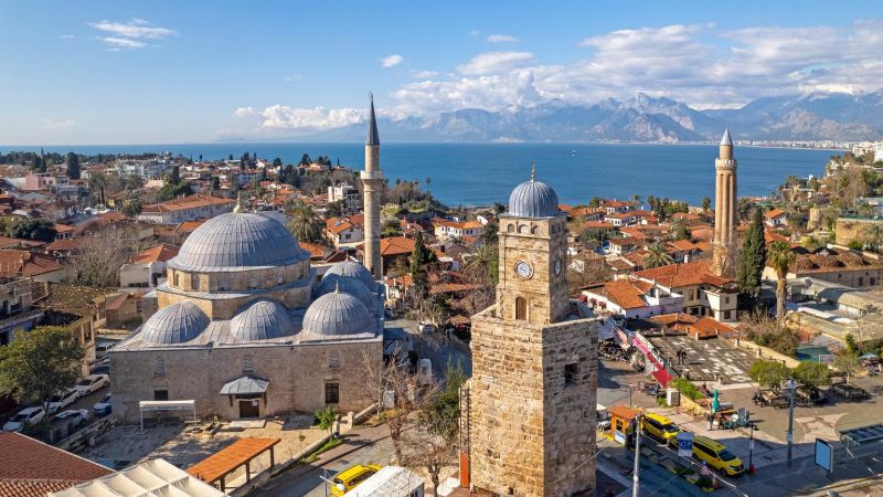 Old Town Antalya (Kaleici) with Clock Tower, Yivli Minaret, and Mediterranean Sea view