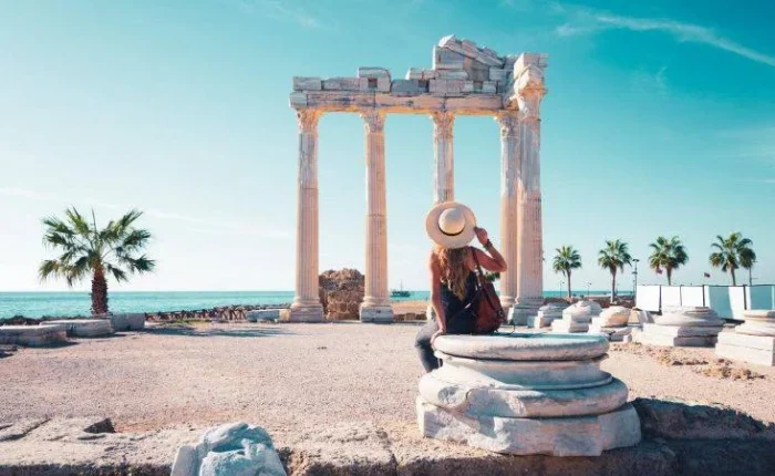 Ancient Temple of Apollo ruins by the sea in Side, Antalya, Turkey